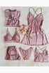 Dried Rose Satin Dressing Gown and Shorts 6 Pcs Dowry Set